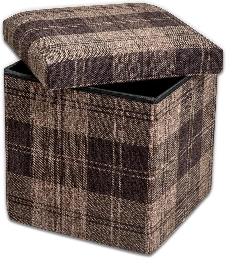 Vierkante stoffen zitzak 30 x 30 cm opvouwbare en robuuste opbergkruk met strepenpatroon voor thuis woonkamer slaapkamer ruimtebesparend bruin