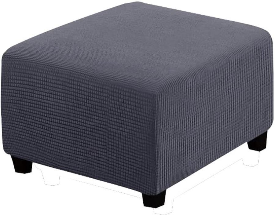 Vierkante stretch poefhoes Meubelbeschermer voor voetenbank Donkergrijs