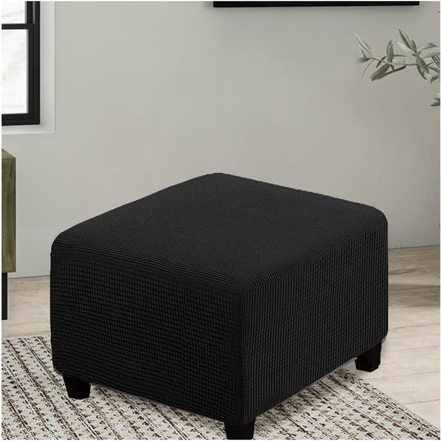 Vierkante stretchkussenhoes grote kussenhoes voetenbankbescherming antislip voetenbankhoes kussenhoes met elastische onderkant wasbaar