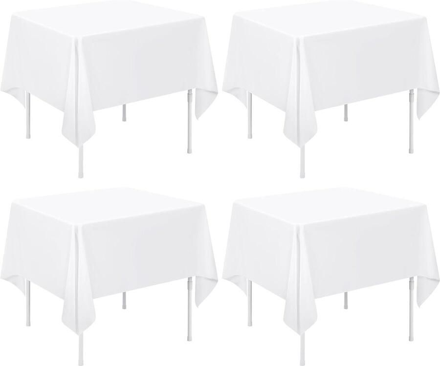 Vierkante tafelkleed 132 x 133 cm decoratief en vlekbestendig 4 stuks wit polyester