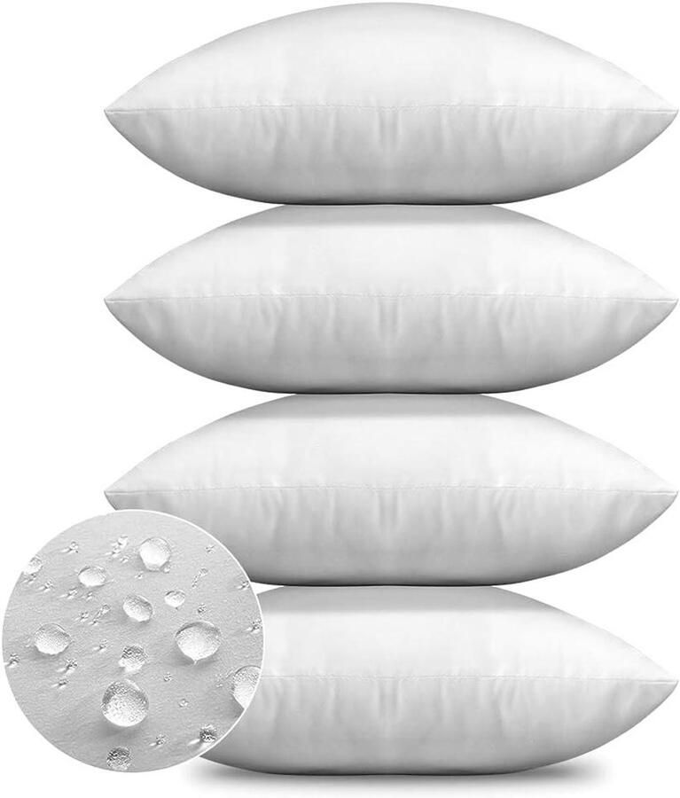 Vierkante vorm kussen binnenpads set van 4 waterdichte kussenvulling voor terras tuin bank boerderij decoratieve kussens voor binnen en buiten standaard wit 45 x 45 cm