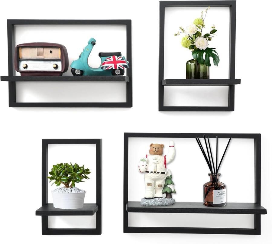 Vierkante Wandplanken Stevig en Duurzaam Set van 4 Massief Hout