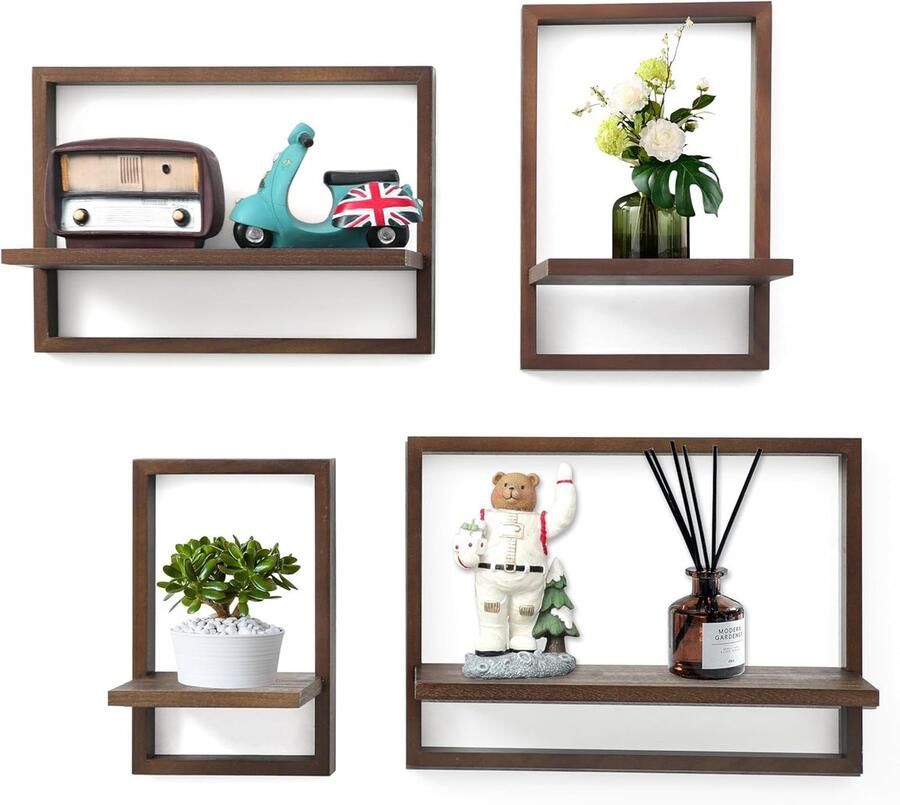 Vierkante Wandplanken Stevig en Duurzaam Set van 4 Massief Hout