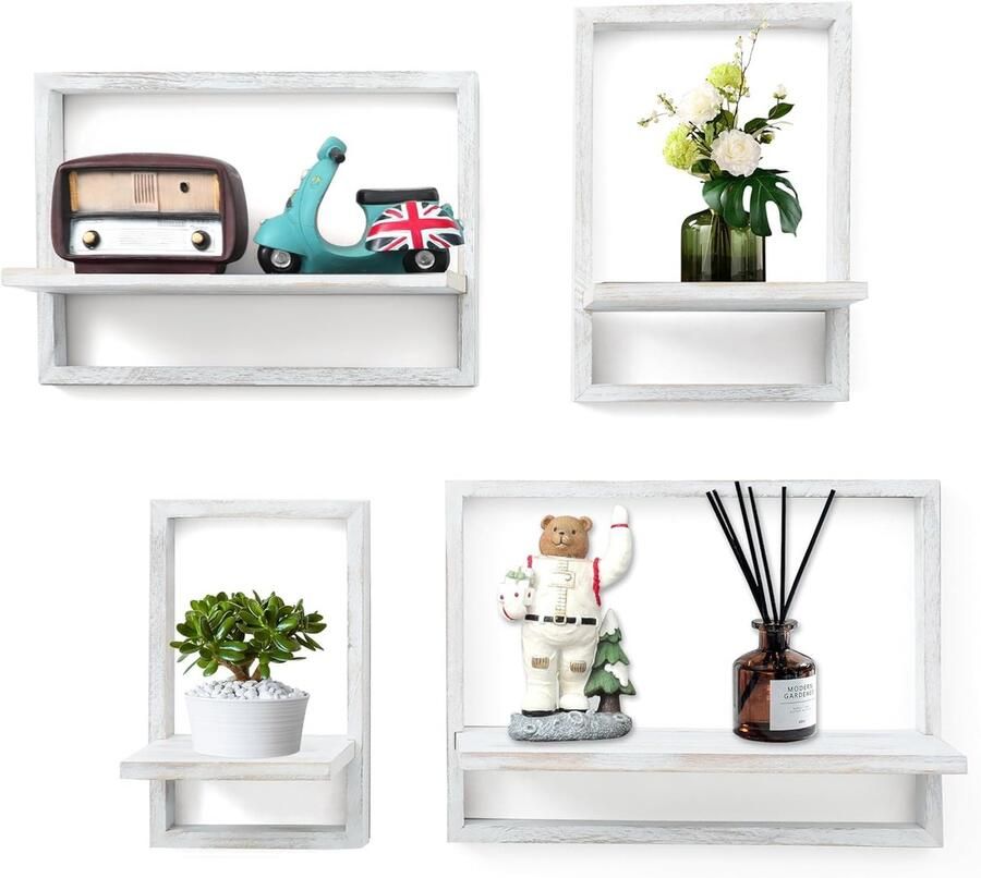 Vierkante wandplanken stevig en stijlvol set van 4 massief hout