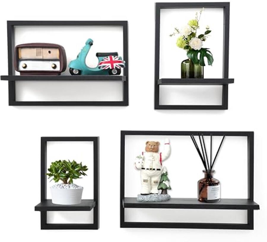 Vierkante zwevende planken set van 4 moderne wandplank decoratie voor planten en opslag