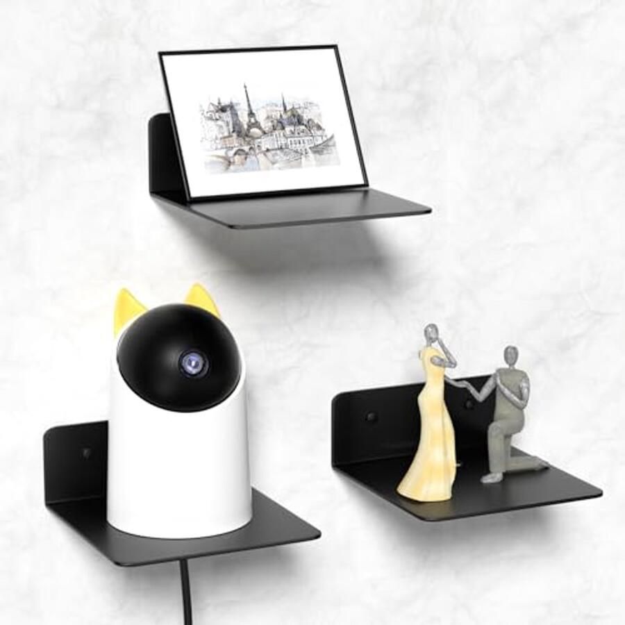 Vierkante zwevende wandplanken set van 3 zelfklevende mini-planken voor kleine voorwerpen