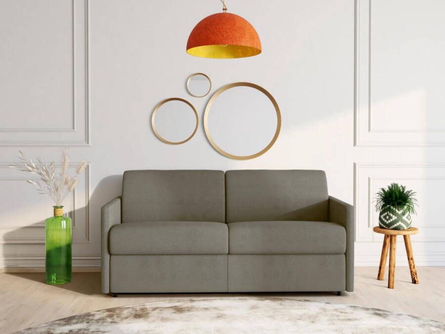 Vente-unique Vierzits express bedbank van stof CALIFE Licht grijs Slaap afmeting 160 cm matras 22 cm L 190 cm x H 99 cm x D 223 cm