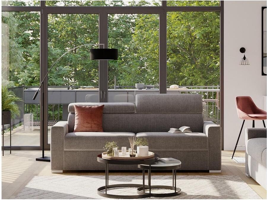 Vente-unique Vierzits express bedbank VIZIR van stof grijs slaapafmeting 160 cm matras 18 cm L 216 cm x H 95 cm x D 94 cm - Foto 3