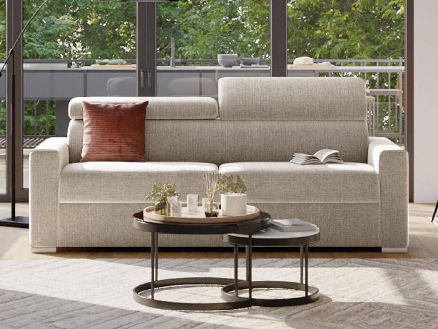 LINEA SOFA Vierzits express slaapbank van stof VIZIR Beige Slaapafmeting met brede latten 160 cm Matras 18 cm L 216 cm x H 100 cm x D 94 cm - Foto 3