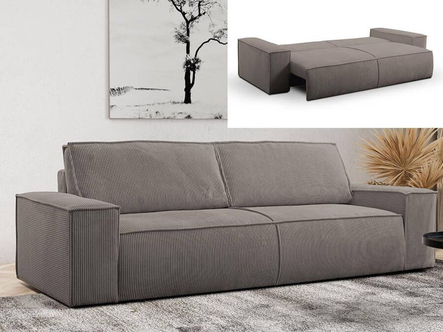 Vierzits slaapbank AMELIA van PASCAL MORABITO Ribfluweel Bruin L 257 cm x H 85 cm x D 102 cm