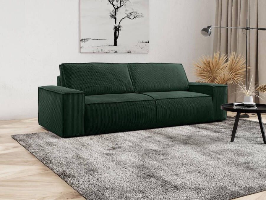 Vierzits slaapbank AMELIA van PASCAL MORABITO Ribfluweel -Groen L 257 cm x H 85 cm x D 102 cm