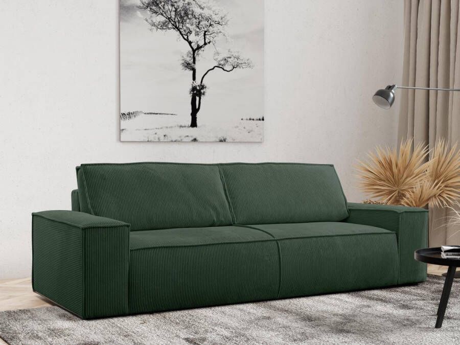 Vierzits slaapbank AMELIA van PASCAL MORABITO Ribfluweel Spargroen L 257 cm x H 85 cm x D 102 cm