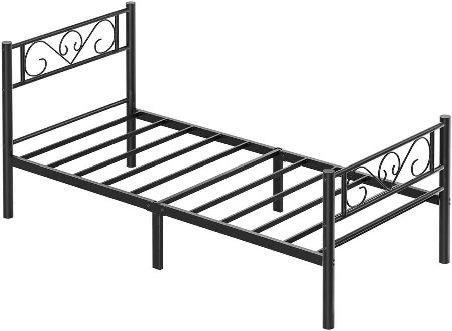 Vihes Bedframe 90X200Cm Logeerbed Eenpersoonsbed Metalen Bedrek Eenvoudig Montage Zwart Metalen bed