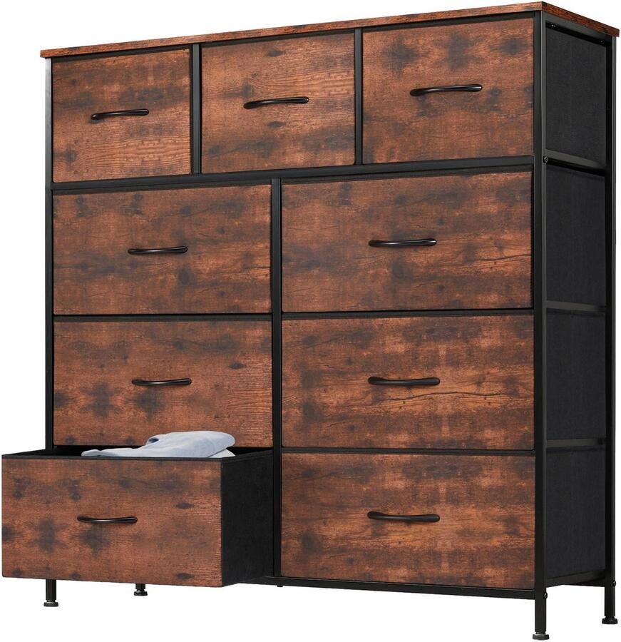 Vihes Dressoir Kasten 9 Lades Ladekast Stoffen Manden Hout Kleur 100x30x101 5 cm Opbergbox Organisator Stevig Ruim