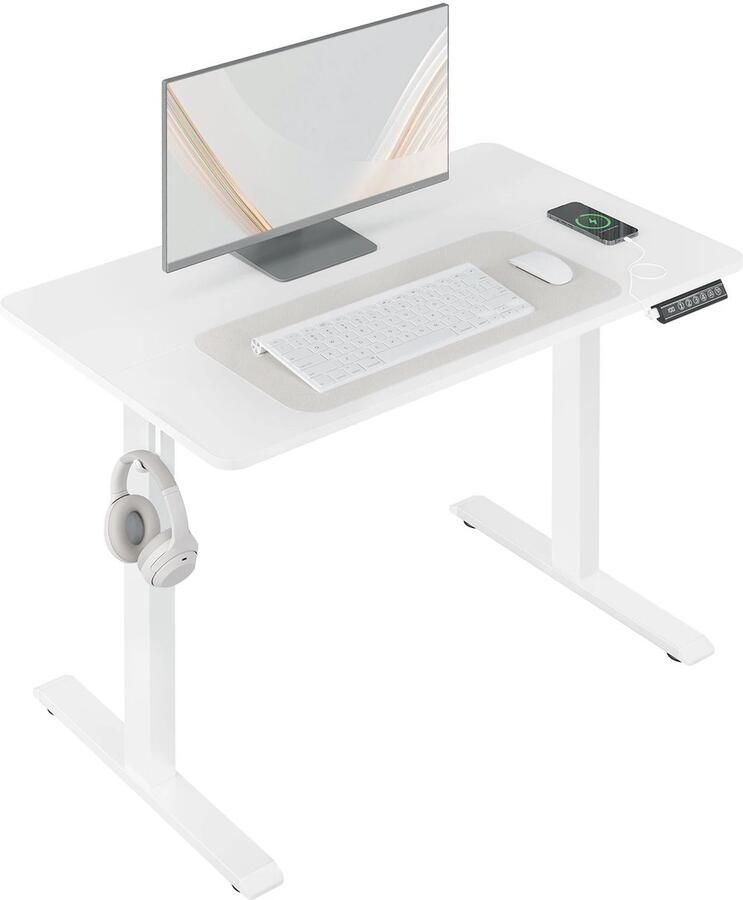 Vihes Elektrisch StaBureau 100x60cm Wit In Hoogte Verstelbaar Computerbureau USB Oplaadpoort Werktafel