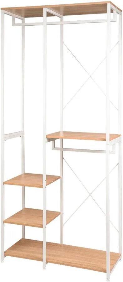 Vihes Kapstok Staand Hout & Staal 90x40x204 5 cm Kapstok met Schoenenrek Sterk & Stabiel Modern Design