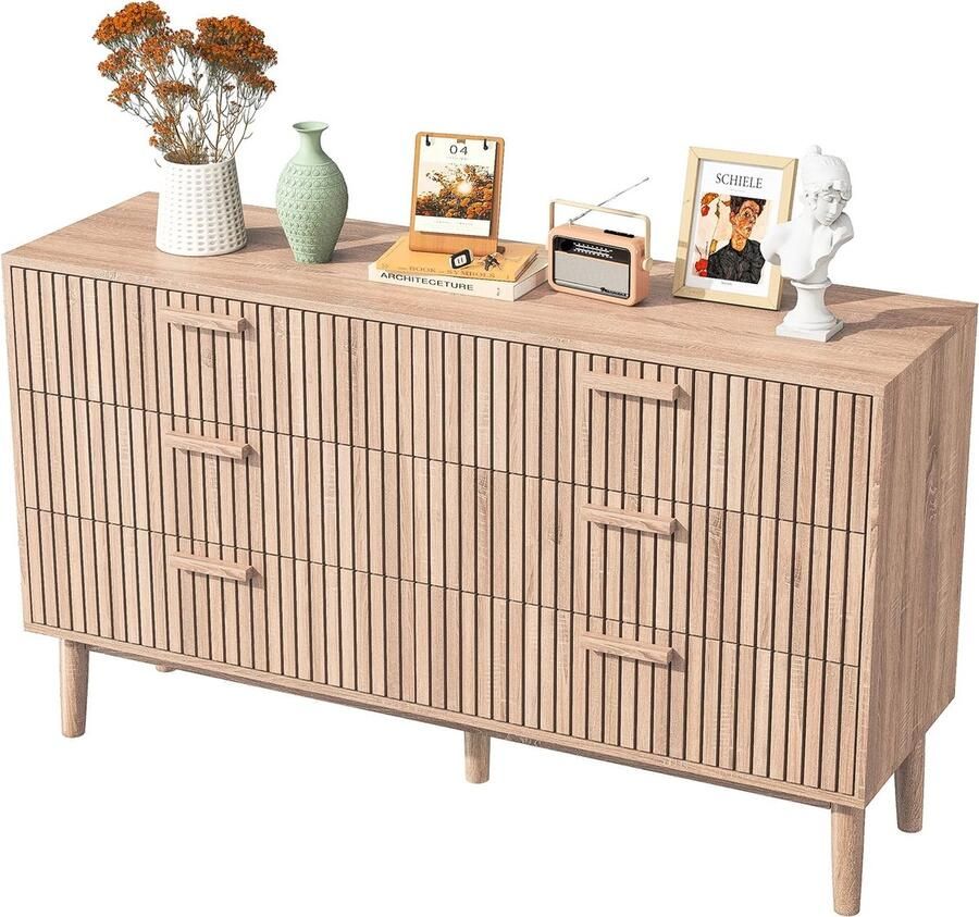 Vihes Kledingkast Met 6 lades Met gegroefde panelen Geschikt voor woonkamers slaapkamers lobby's en gangen Modern Hout