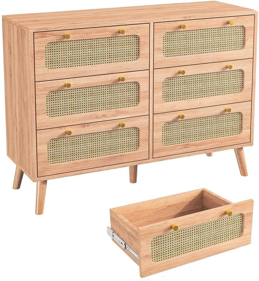 VIHES Ladekast – Stijlvol Dressoir met 6 Laden – Rustiek & Modern – Houtkleur – 73x100x34 cm Anti-Kantel Opbergmeubel