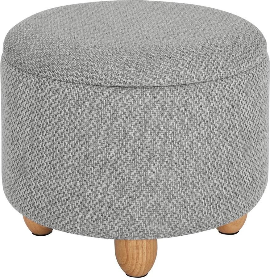 Vihes Opbergpoef Gestoffeerde Kruk met Deksel Opvouwbare Poef Met Grenen Poten 21 5L 39x39x33 cm Grijs