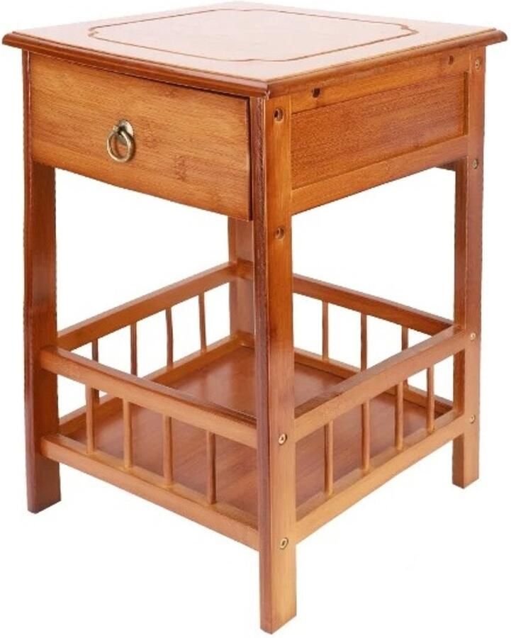 VIHES Rustiek Nachtkastjes Bamboe Met Lade en Plankopslag 30x30x49 cm Stevig & Duurzaam Voor Slaapkamer & Woonkamer Lichtbruin