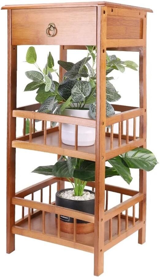 VIHES Rustiek Nachtkastjes Bamboe Met Lade en Plankopslag 30x30x78cm Stevig & Duurzaam Voor Slaapkamer & Woonkamer Lichtbruin