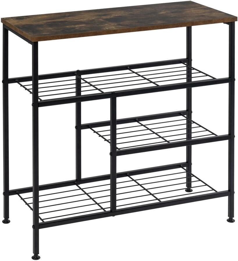 Vihes Schoenenrek Metaal 4 Niveaus Zwart 70X71X30cm Entree en Woonkamer Vintage Hout Ruimtebesparend