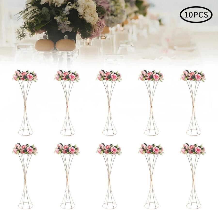 Vihes Valentijns Bruiloft Trompetvazen Gouden Metalen 10 stuks Decoratie 80 cm hoog Diner Middelpunt Voor tafel