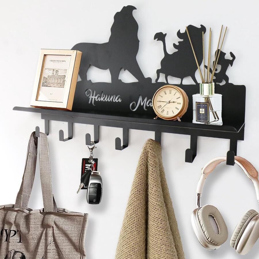 Viiluuxr kapstok zwarte wandkapstok sleutelrek met plank kapstok kinderkapstok wanddeurhaak halkapstok 15 inch met 7 haken ruimtebesparende multifunctionele haak. (TLK-N01)