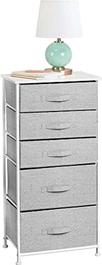 Vijf Lade Kast Opslagoplossing voor Slaapkamer en Hal Stabiele Stalen Frame met Houten Top Multifunctionele Organizer Grijs