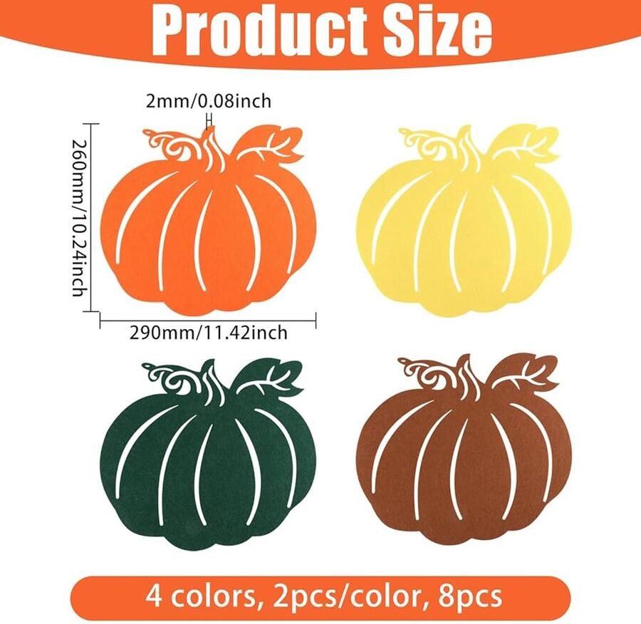 Vilt Pompoen Placemats Antislip Tafel Mat Set van 8 260x290 mm