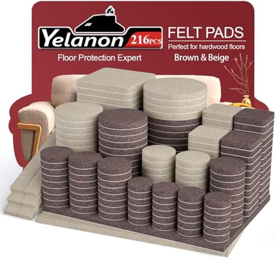 Vilten meubelpads 216 stuks Zelfklevende vloerverdediging voor meubels Anti-kras vloerbeschermers in beige en bruin