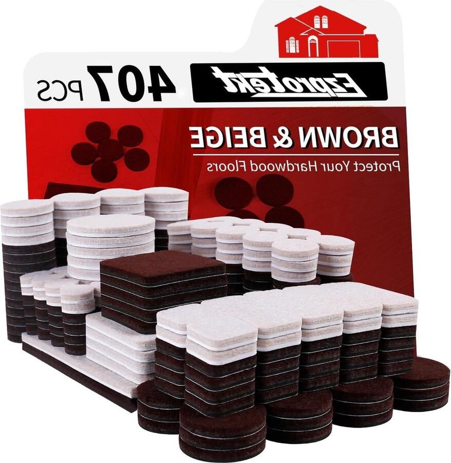 Vilten meubelpads voor hardhouten vloeren 407 stuks zelfklevende vilten pads Snijbare anti-kras meubelpoten vloerbeschermers Bruin en beige