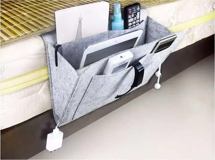 Vilten opbergzak voor aan het bed opbergvakken praktisch opbergen extra vakken ook voor opladen