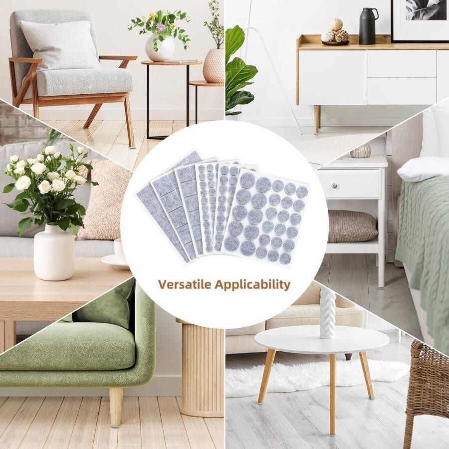 Vilten Pads Voor Meubels 191 Stuks Premium Meubelvilt Zelfklevend Vilten Pads voor Stoelpoten Vilt voor Stoelen Houten Vloerbeschermers 9 Maten Inclusief Siliconen Buffer Grijs