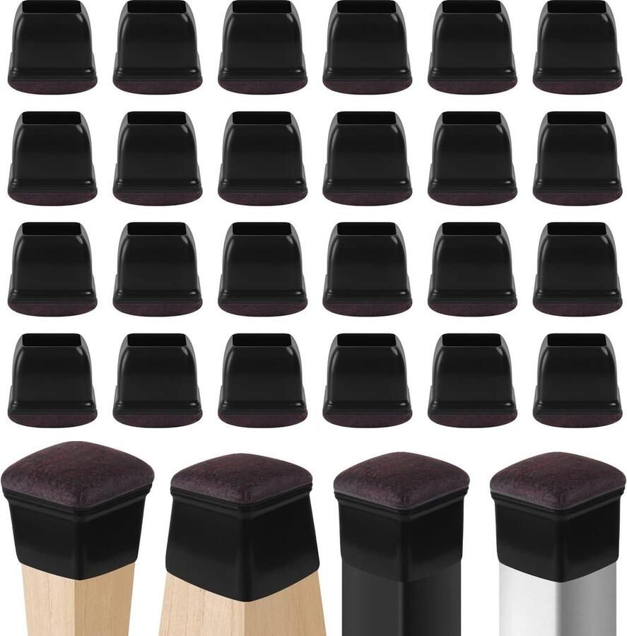 Vilten stoelpootdoppen diameter 1 2 5 inch beschermdoppen voor stoel bank meubelpoten hoge kruk bureaustoelen barkruk 24 zwarte rechthoeken stoelpootbeschermers hardhouten vloeren vrij extra stevig