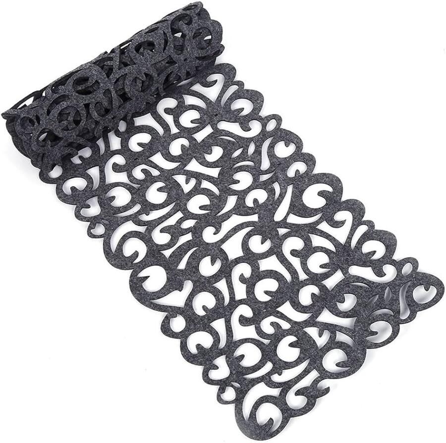 Vilten tafelloper hol bloemendesign 1 stuk grijs 100 x 30 cm