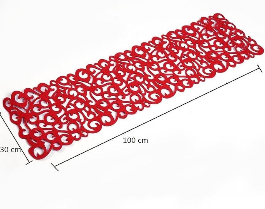 Vilten tafelloper met hol bloemdessin decoratief 1 stuk rood vilt 100 x 30 cm