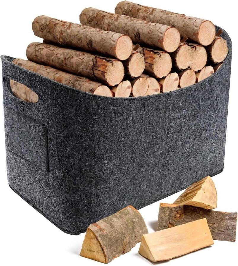Vilten tas haardhout extra grote mand 63 liter 53 x 40 x 30 cm opvouwbaar en verdikte brandhoutmand Multifunctioneel opbergmand voor winkelen speelgoed kranten