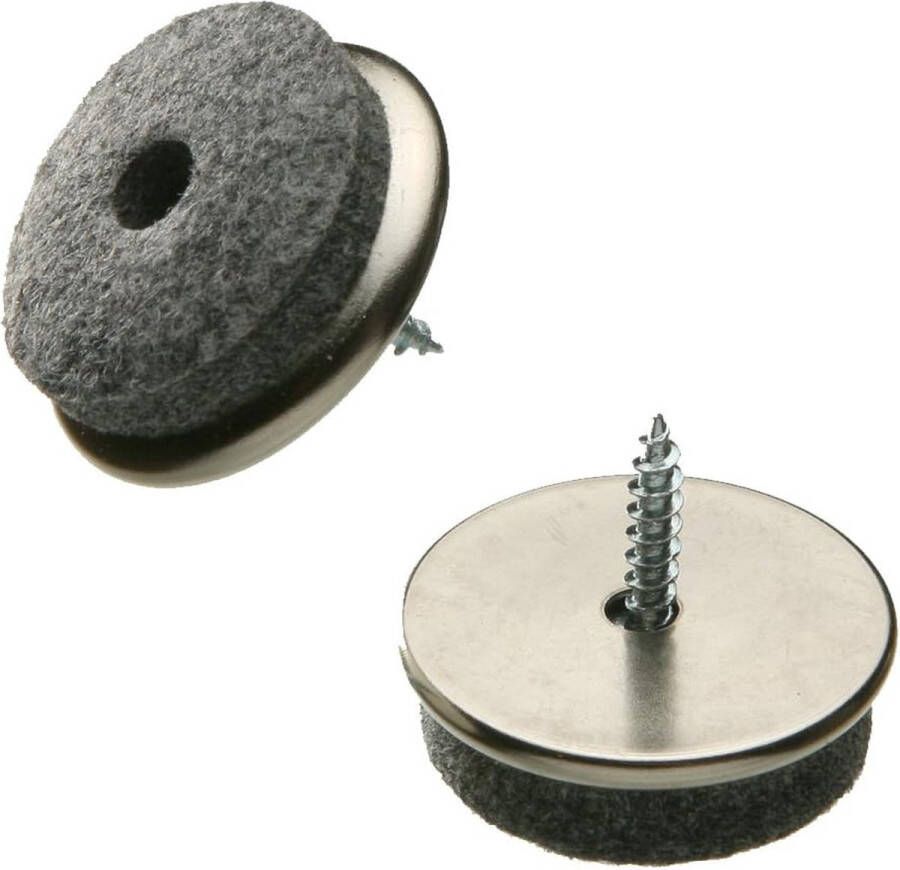 Viltglijders met schroef ø 24 mm 50 stuks verchroomd meubelglijders