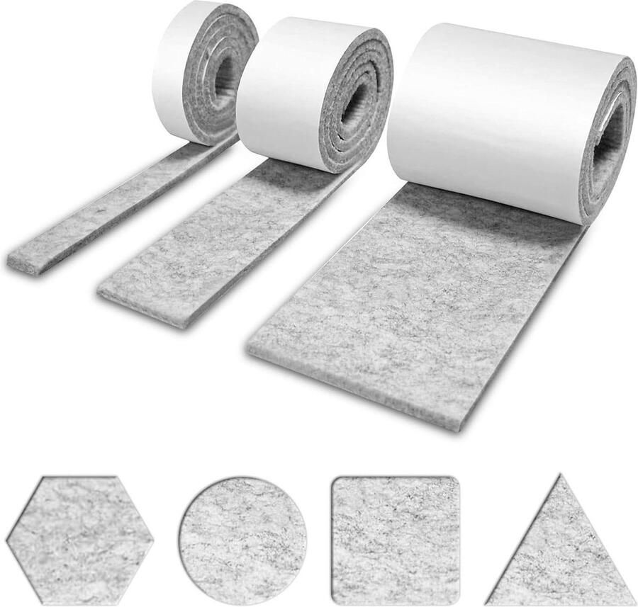 Viltglijders zelfklevend grijs 3 rollen (100 x 10 cm 100 x 5 cm 100 x 2 cm) Vloerbescherming voor stoelen