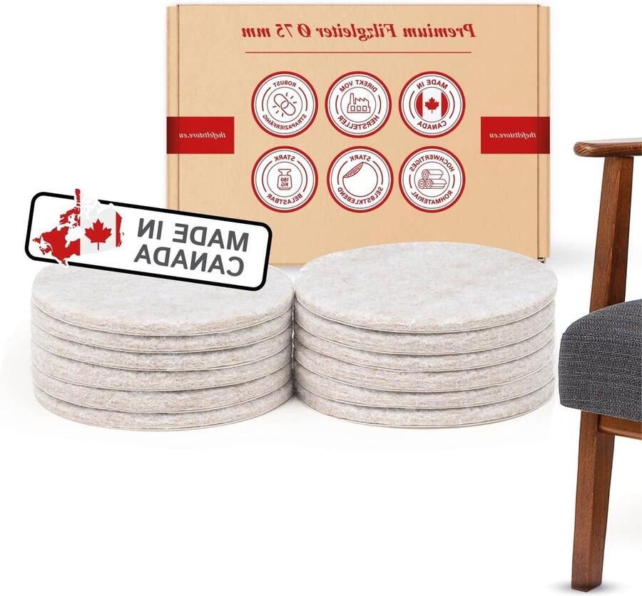 Viltglijders zelfklevend rond 75 mm 5 mm dik 12 x lichtbruine meubelglijders voor zware meubels bescherming voor parket of laminaat voor meubel- en tafelpoten Made in