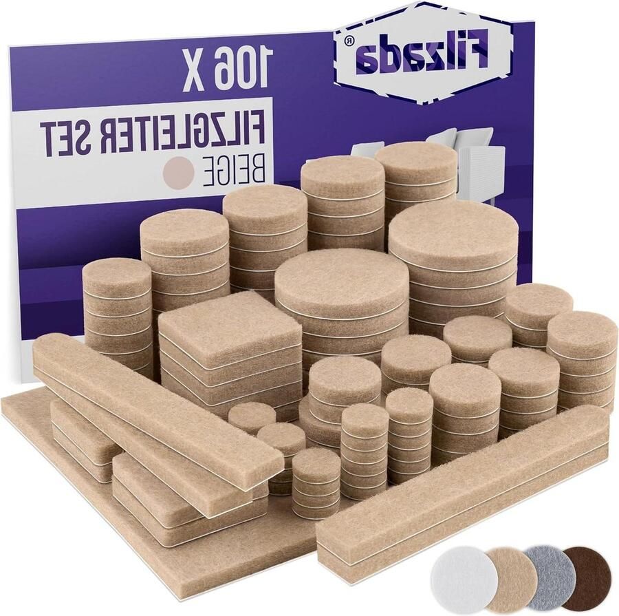 Viltglijders Zelfklevend Set 106-Delig Beige Vilt Stoelpoten Vilten Meubeldoppen Stoelpootbeschermers Meubelglijders ideale kleefkracht stoelpootbeschermers