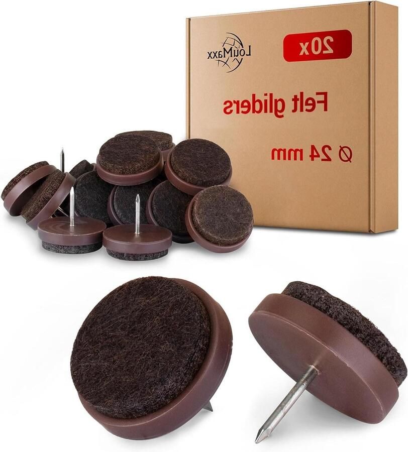 Viltjes met spijker rond Ø 24 mm donkerbruin 3 mm dik vilt viltdoppen voor stoelen en meubels 20 stuks