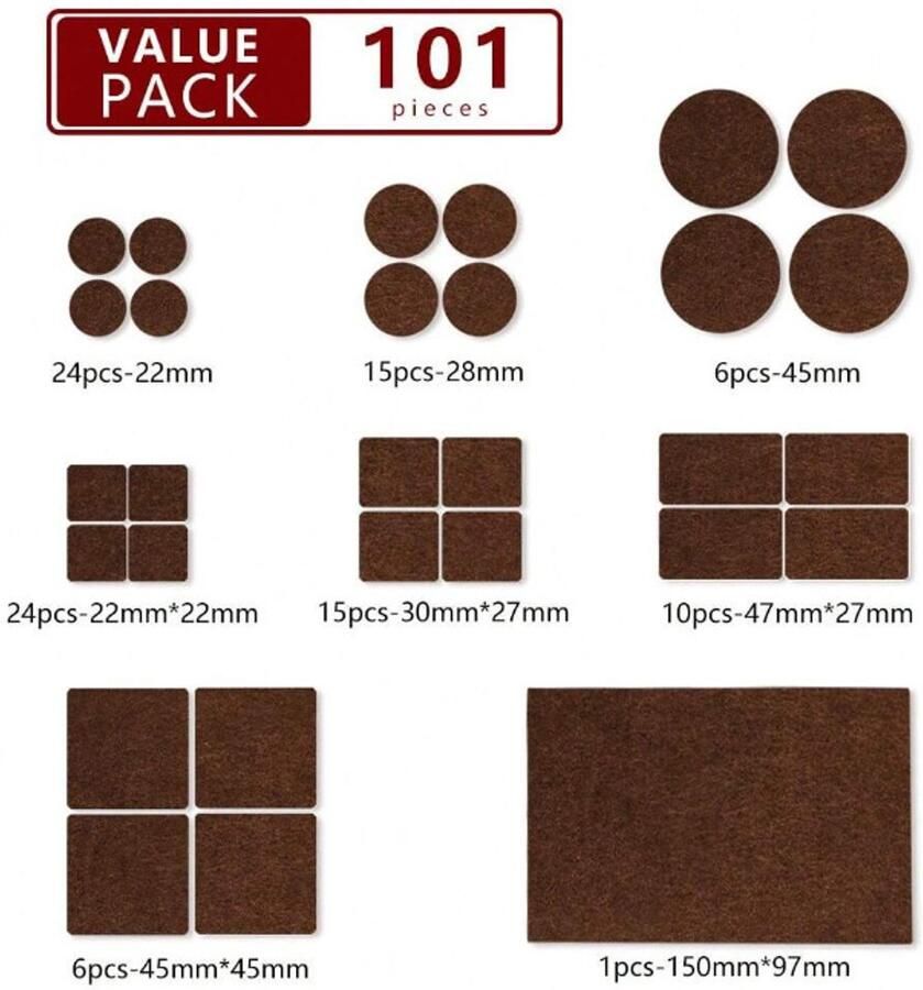 Viltpads Voor Hardhouten Meubels 101 Stuks Meubelpads Vloerbeschermers Voor Hardhouten Vloeren Viltpads Voor Meubels (Bruin)