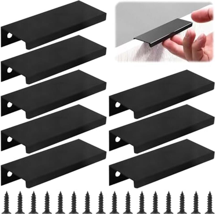 Vingertrekgrepen Set van 8 Zwart 80 mm Verborgen Deurklinken voor Kasten