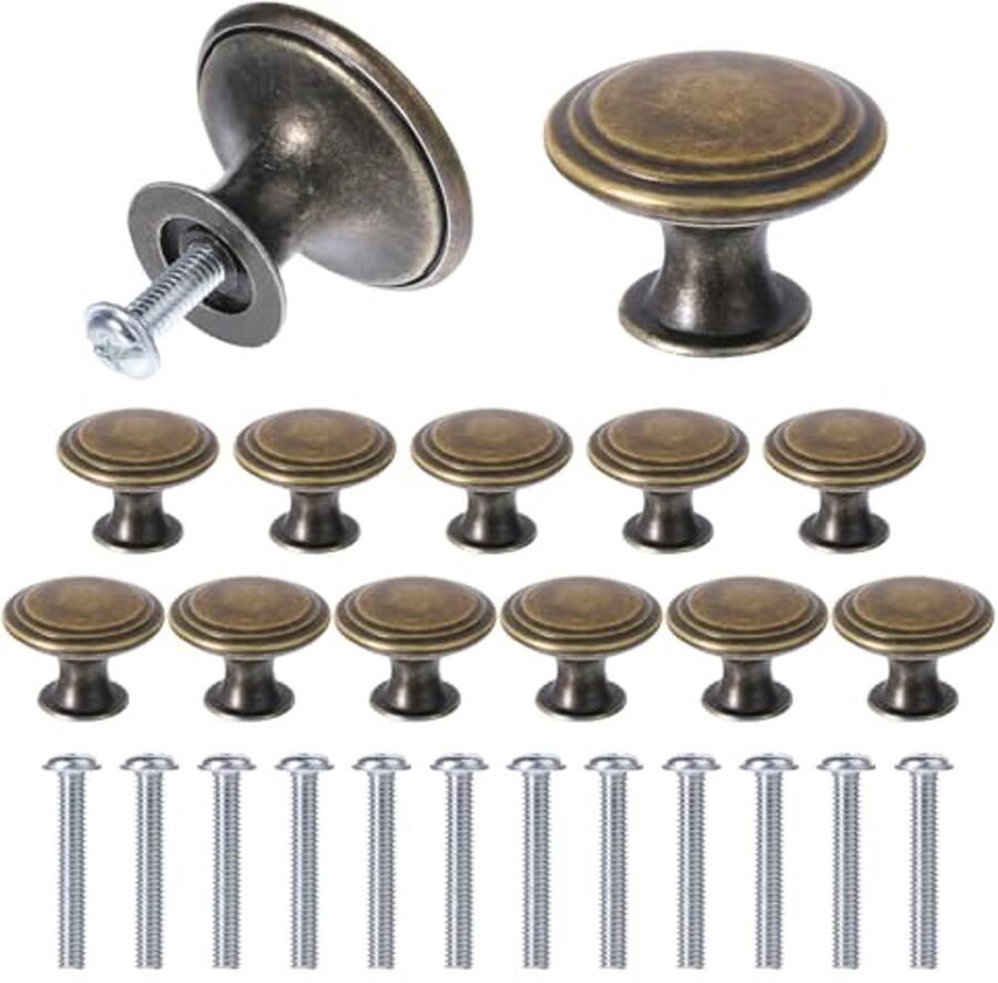 Vintage Antieke Kastknoppen en Ladegrepen Set 12 Stuks Bronskleurig