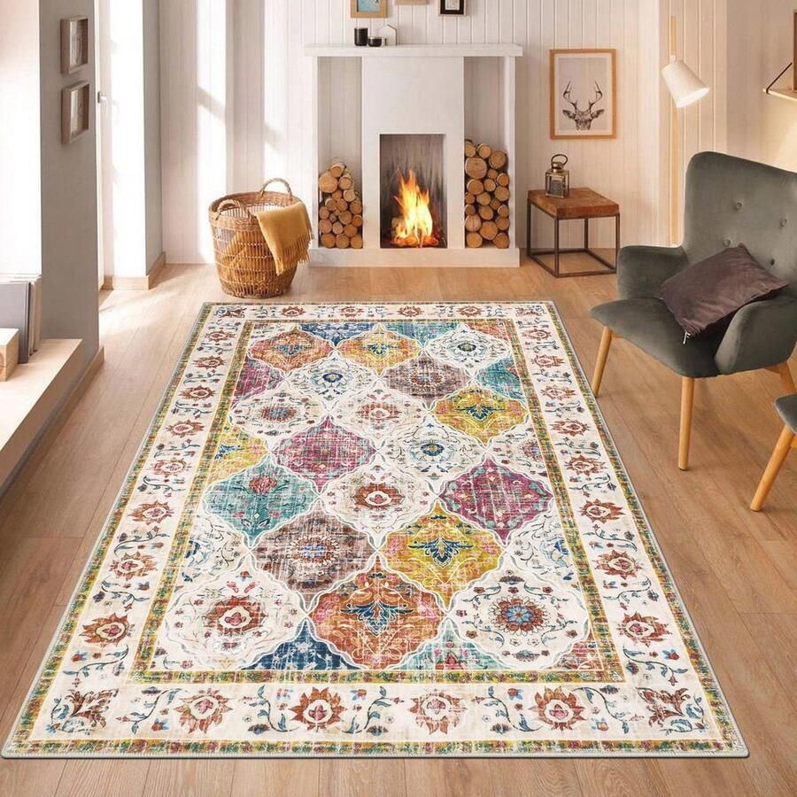 Vintage antislip bloemenprint vloerkleed Wasbaar klein tapijt voor woonkamer slaapkamer en entree