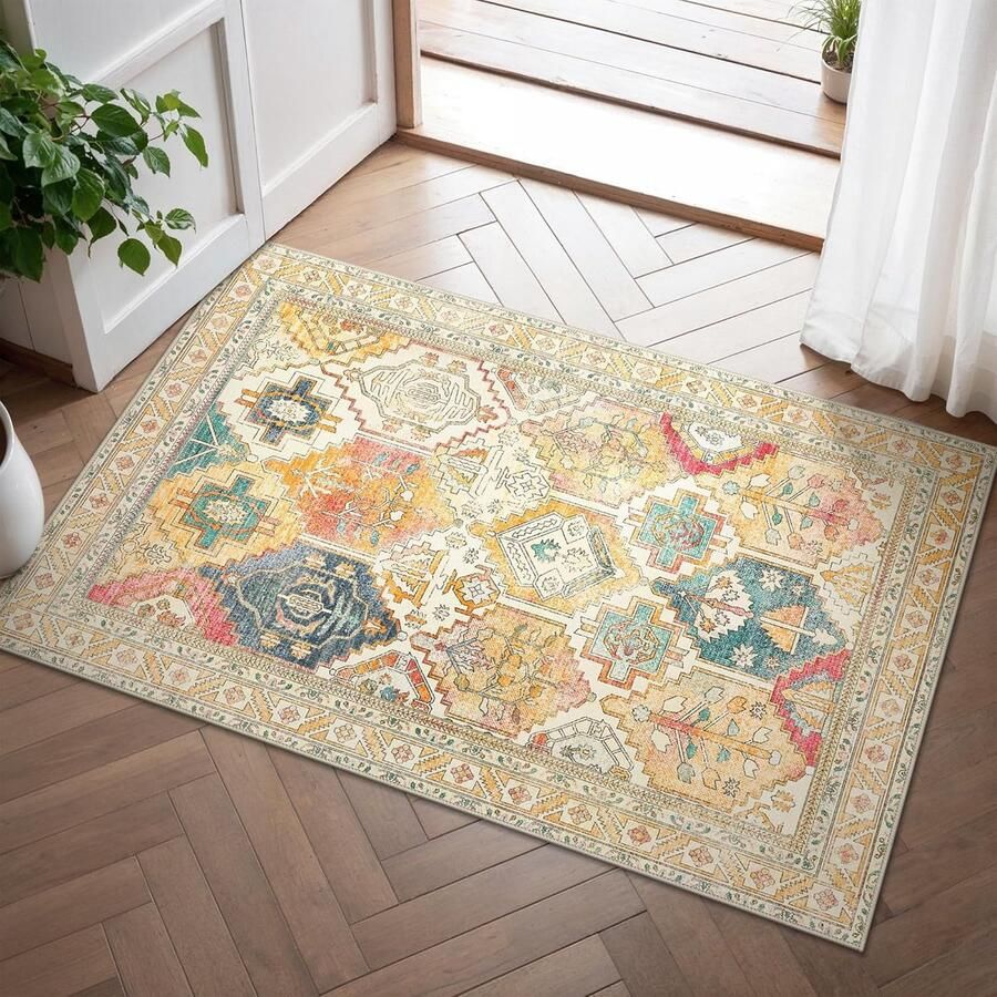 Vintage Antislip Vloerkleed 60x90cm voor Woonkamer en Slaapkamer Wasbaar en Duurzaam