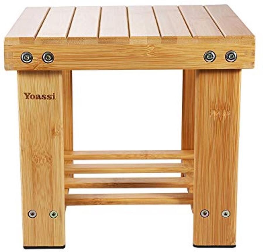 Vintage Bamboe Kruk Antislip Voetkruk en Bijzettafel 27 x 23 x 25 cm