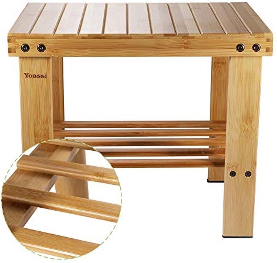 Vintage Bamboe Voetenbankje en Kruk Antislip Multifunctioneel 39x25x34 cm